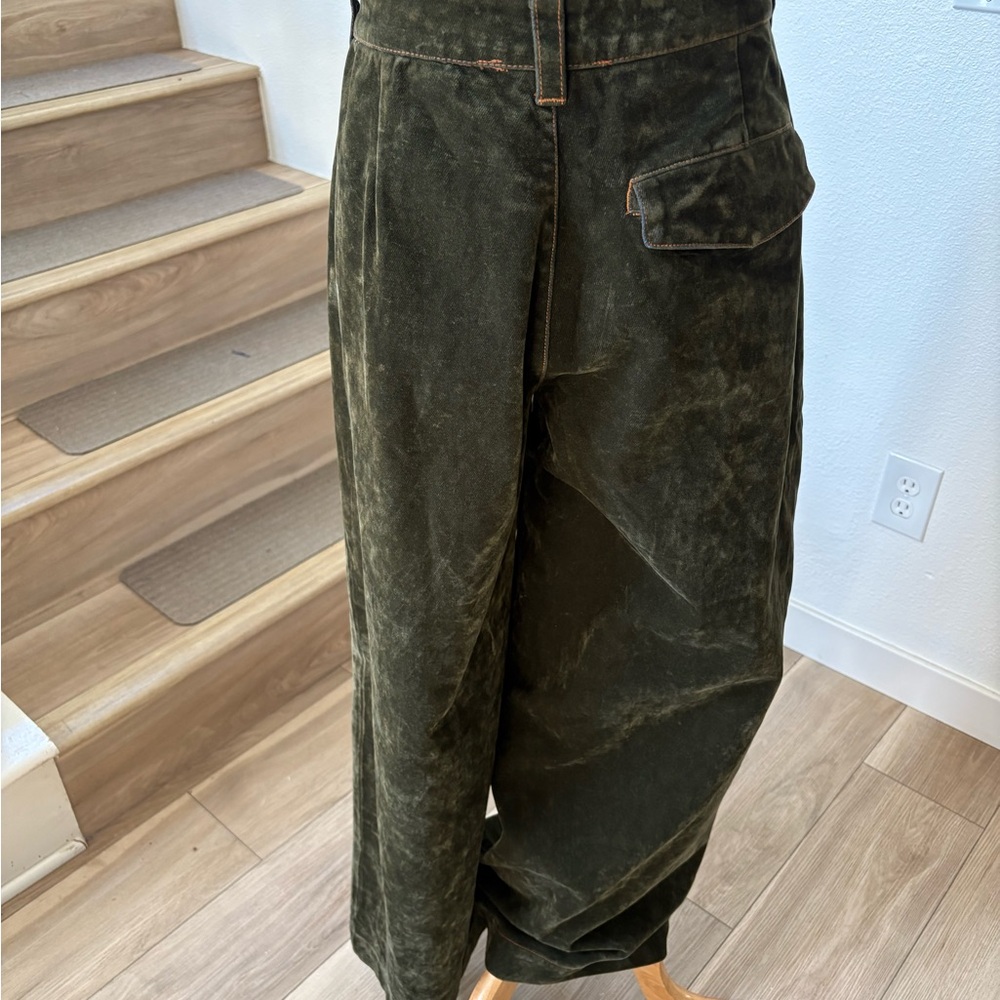 En Saison Olive Green Wide-Leg Velvet Pants - Picture 3 of 6